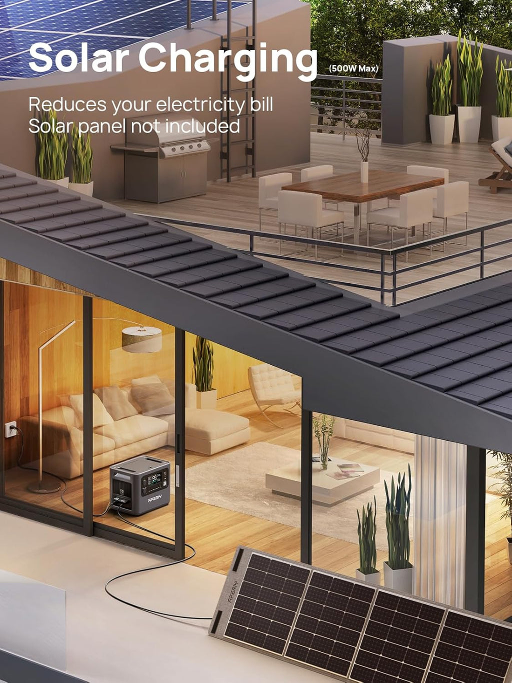 Portable Power Station 2400W with 200W Solar Panel, 2048Wh Portable Power Station Lifepo4 230V AC Outlets, UPS, Solar Generator, Electric Generator for Rv/Camping/Home