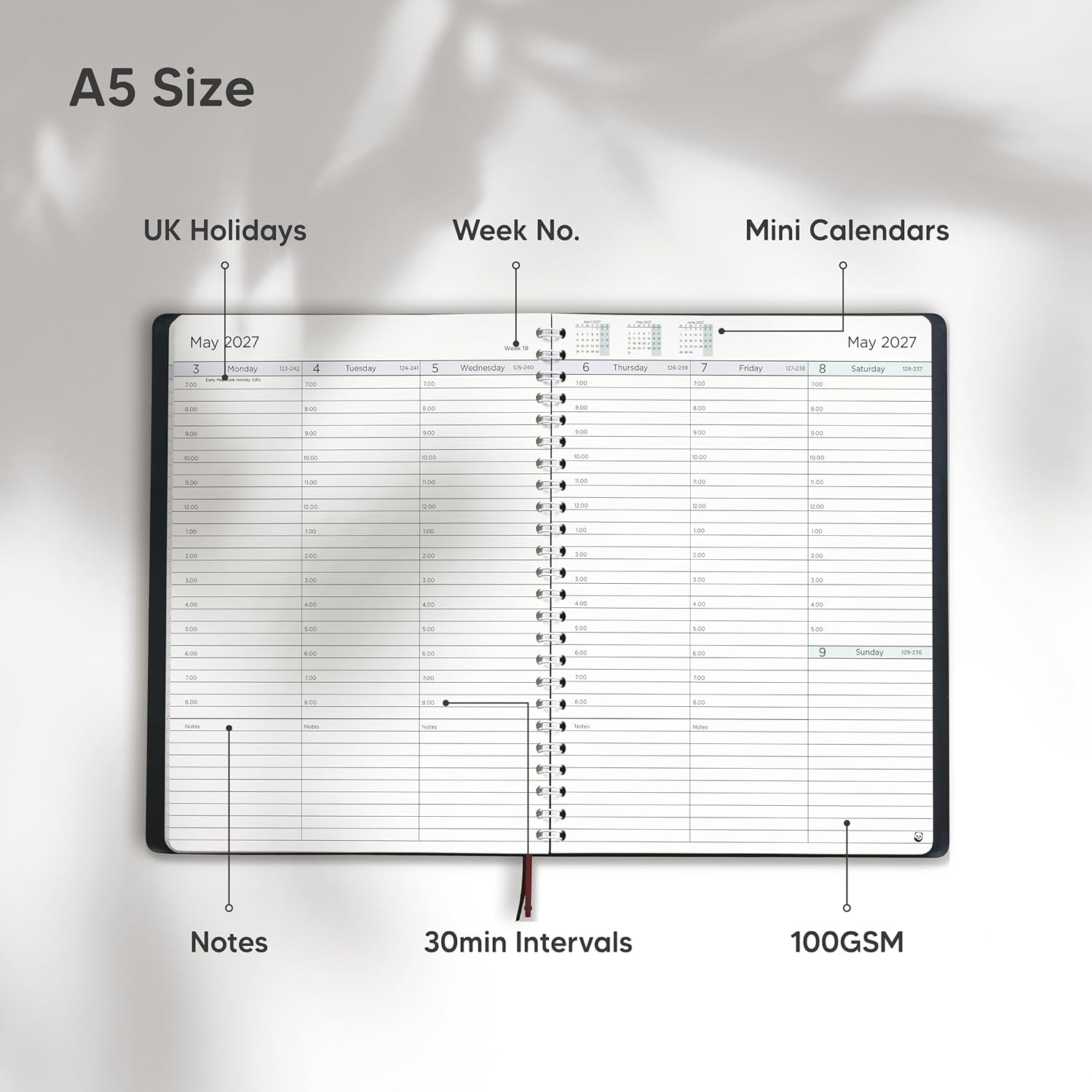 Academic Diary 2026-2027 by  - A5 Diary, Week to View - Softcover, 30 Minute Intervals Teacher Planner, Mid Year Work and Appointment Diary, July 2026 to August 2027