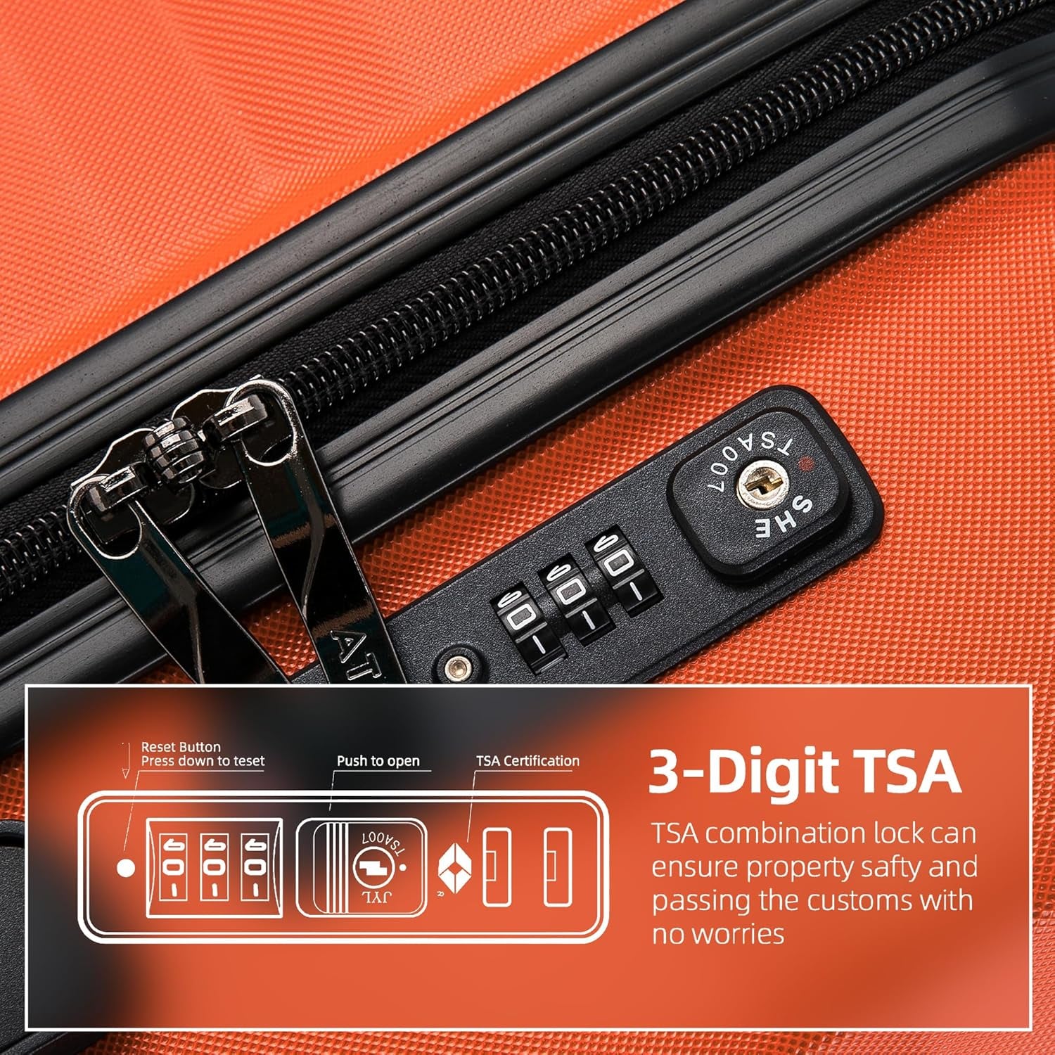 ATX Luggage Large Suitcase on 4 Dual Spinner Wheels Super Lightweight ABS Hard Shell Hold Check in with Built-In TSA Lock(Orange, 110 Liter)
