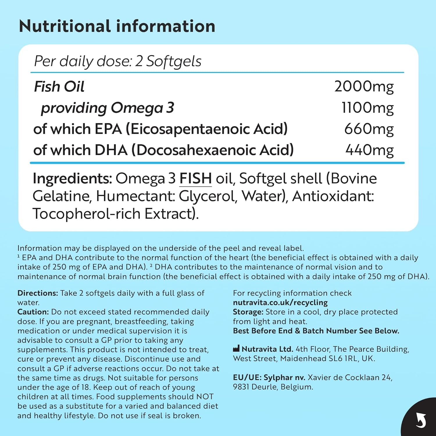 Omega 3 Capsules High Strength 2000Mg with 660Mg EPA & 440Mg DHA - 240 Softgel Omega 3 Fish Oil Capsules for 4 Months of Supply - Heart, Brain & Vision - Fish Oil Supplements