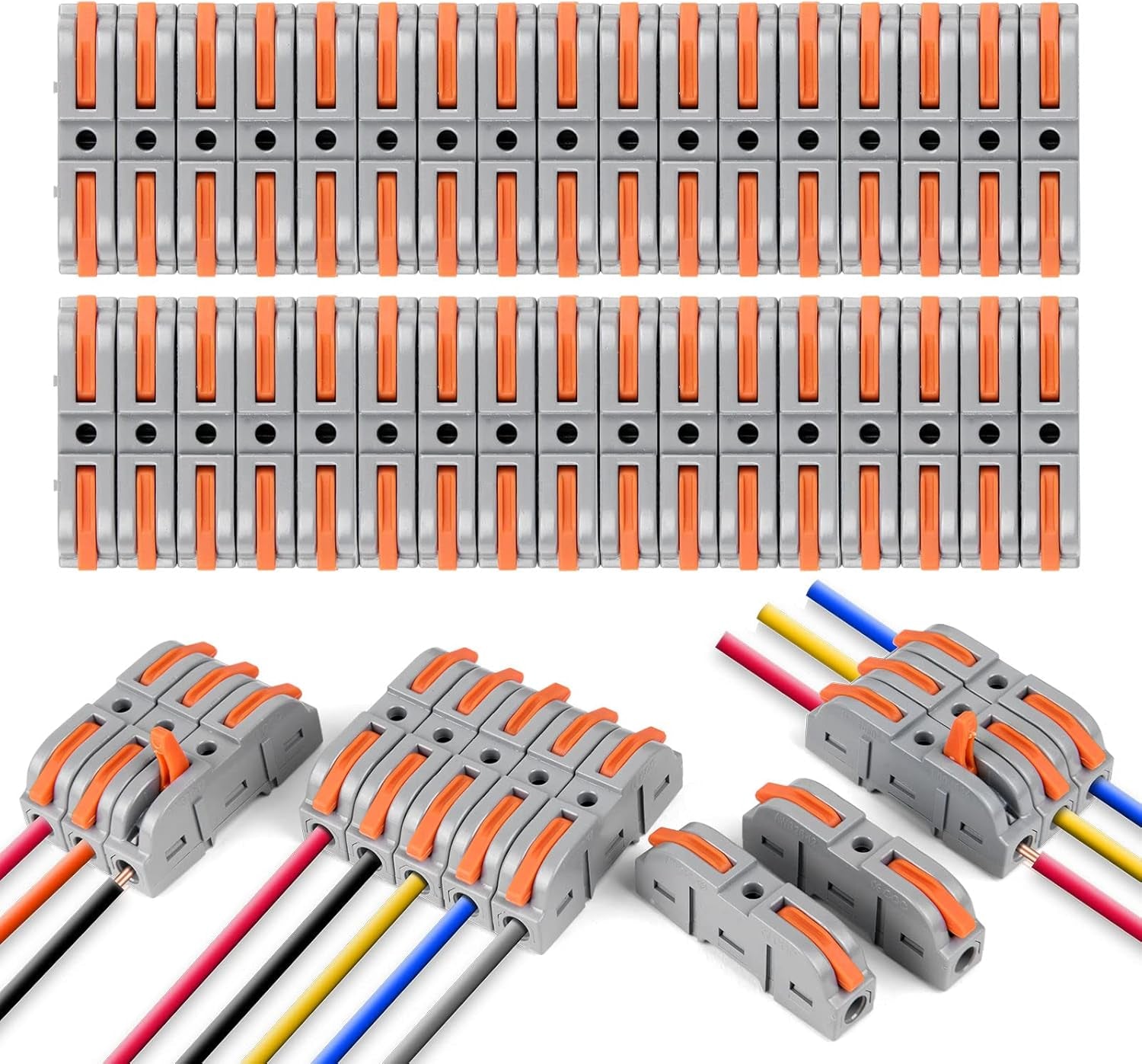 34 Pieces Electrical Connectors with Pole, 1 Wire 2 Inputs, Domino for Freely Combinable Cables, PA/PC Flame Retardant
