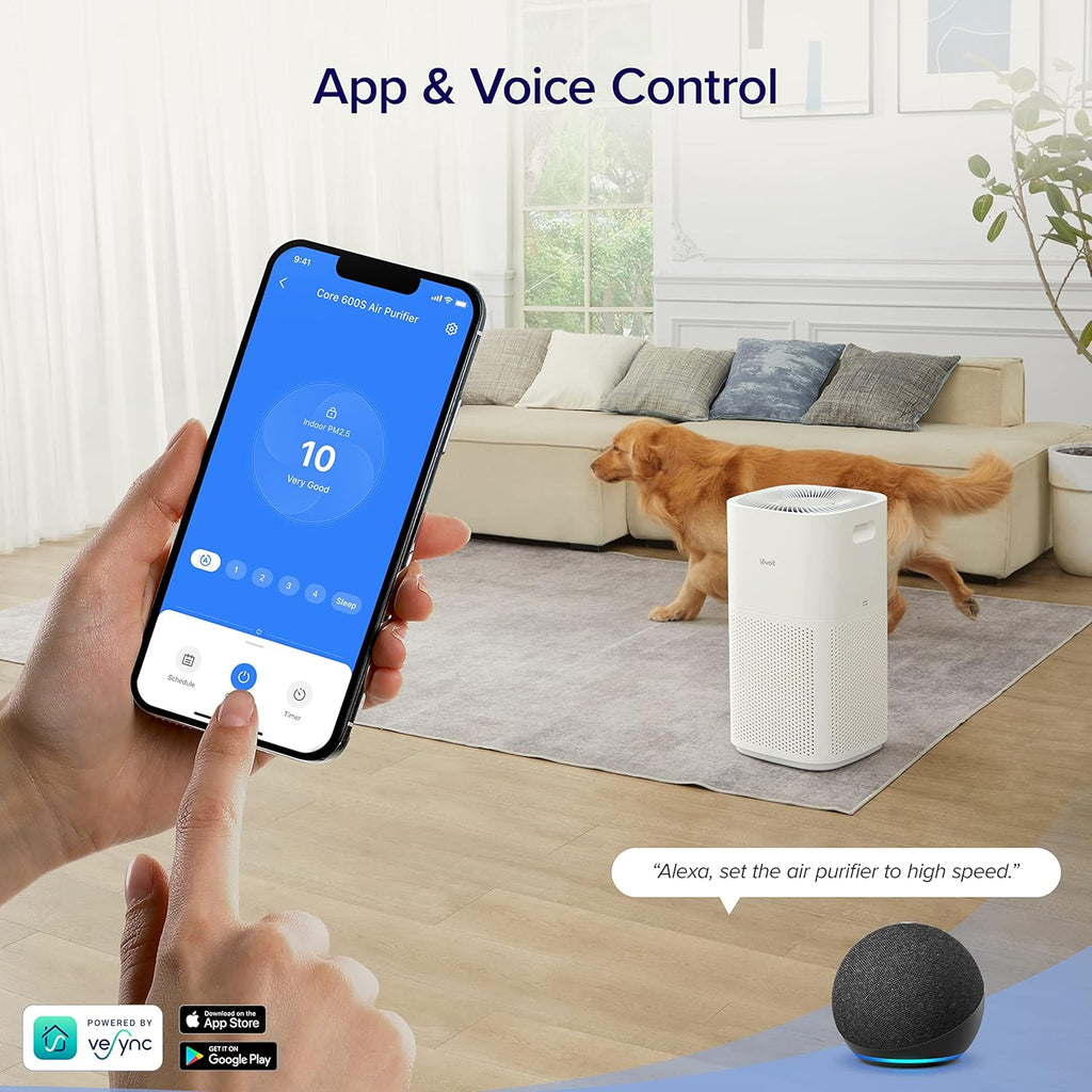 Smart Air Purifier for Home Large Room, Covers up to 294 ㎡, CADR 697M³/H, APP & Alexa Control, PM2.5 Air Monitor & Auto Mode, HEPA Filter Removes Allergens Pollen Dust Smoke Pet
