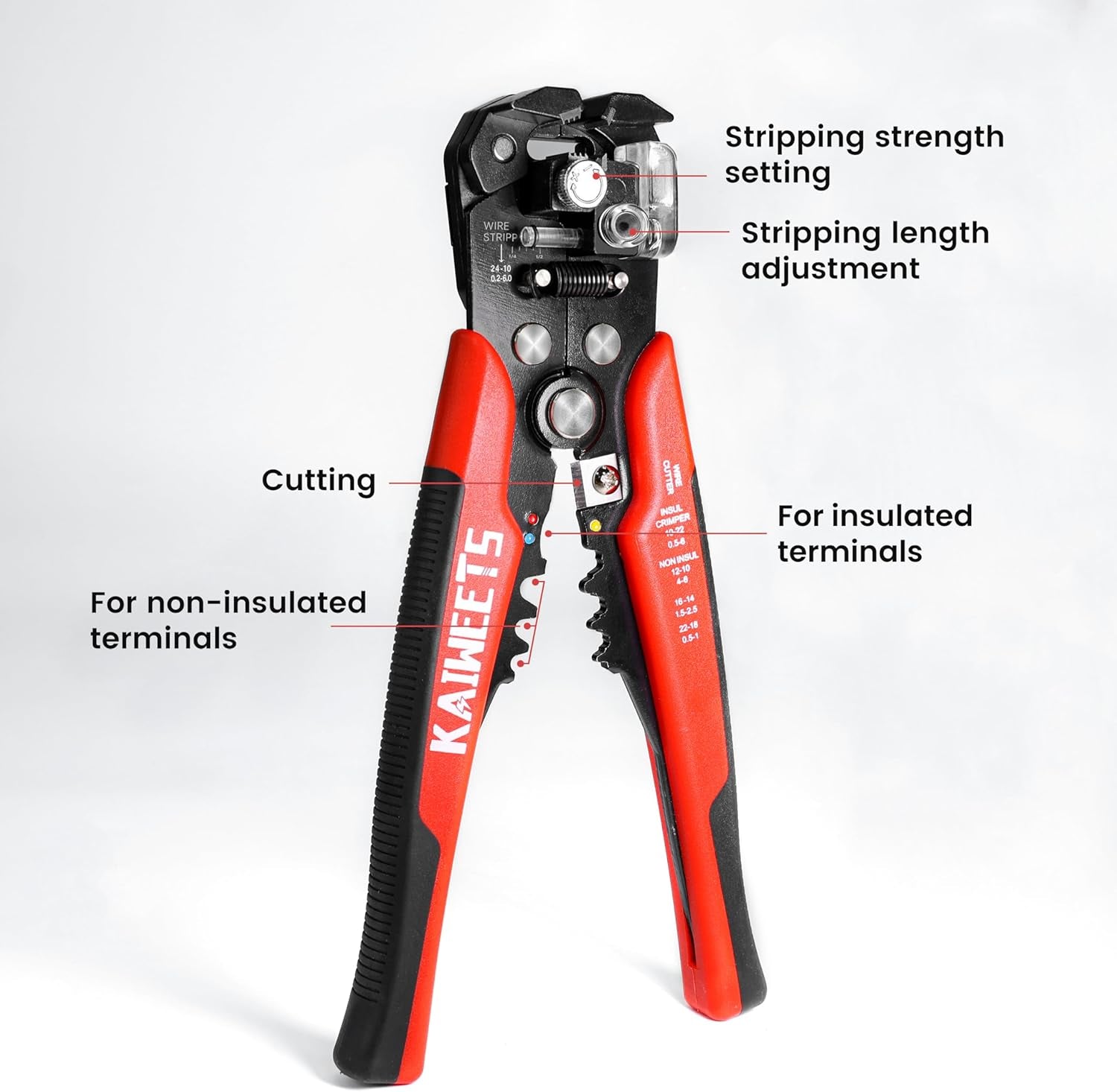 Wire Strippers Electrical, 3 in 1 Wire Cutters, Electrical Tools Terminal Crimper for Electricians, Circuit, Distribution Box Repair, AWG 10-22, Pressure Adjust Rotary Switch, SK5 Cutter