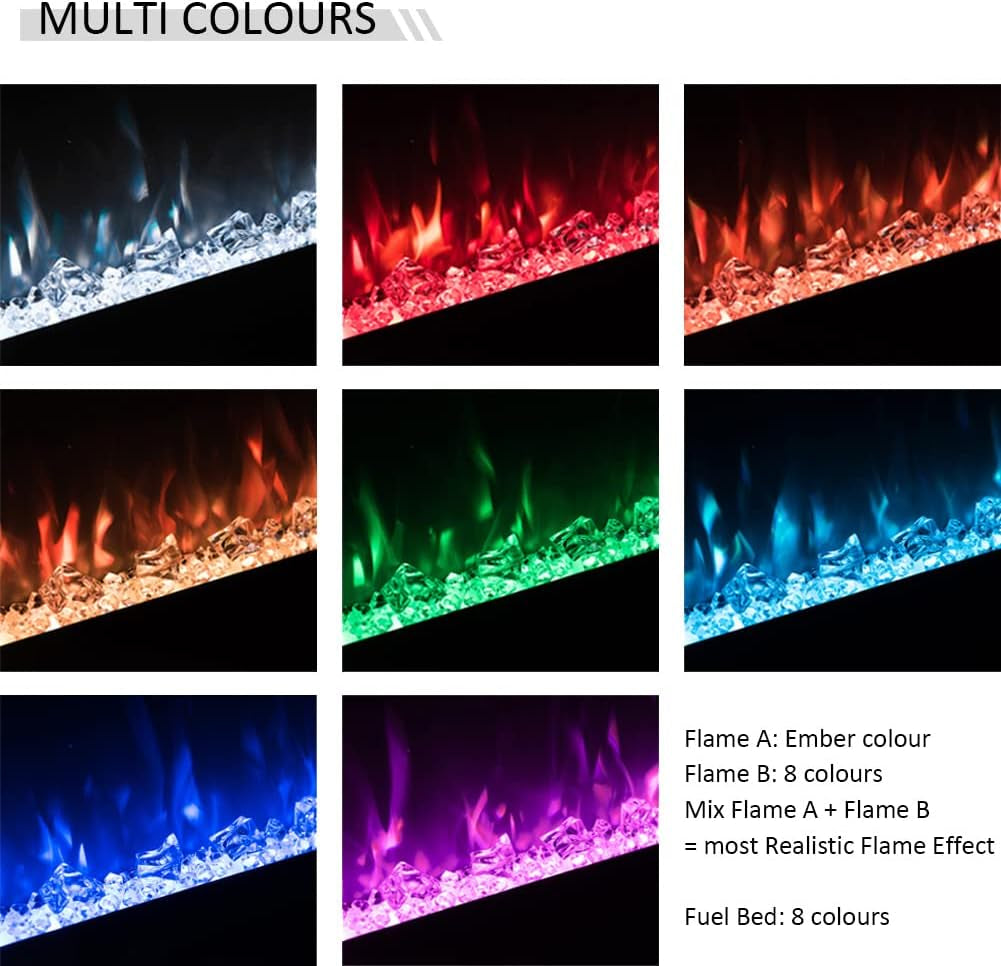 60"/152Cm Castello Slim Frame Recessed Media Wall Inset Electric Fireplace with Multi Flame Colours 750W/1500W