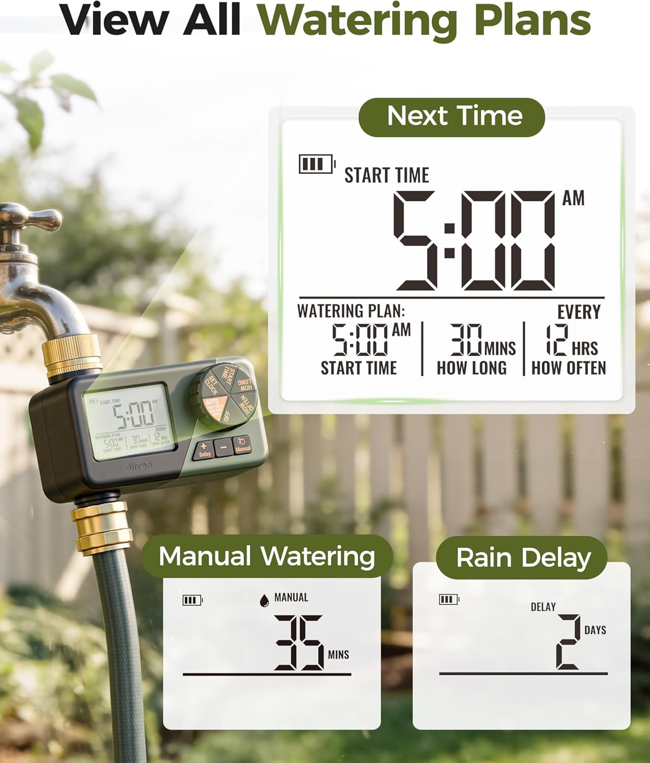 Water Sprinkler Timer with Brass Inlet & Outlet, Irrigation Hose Timer with Weekly and Daily Frequency Irrigation, Rain Delay and Manual Watering for Lawns and Gardens
