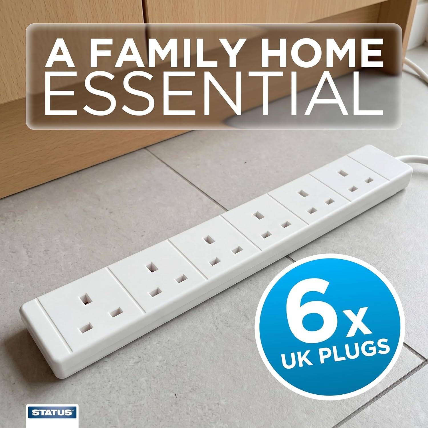 6 Socket Extension Lead, 2M Multi-Plug Power Strip for Home, Office or Gaming Set-Ups, White (S6W2MS12)