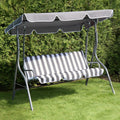 Garden Swing Bench, 3 Seater Swing Seat Outdoor with Adjustable Canopy & Cushioned Seats Relaxing Comfy Outdoor Patio Hammock Bench, Grey/White Stripe