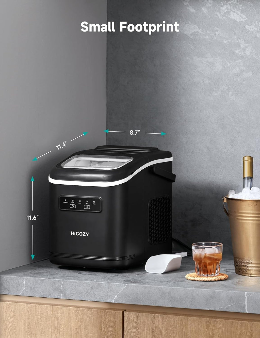 Ice Maker, Countertop Ice Machine with Handle, Ice in 6Mins, 12KG in 24Hrs, Portable Ice Maker Machine with Self-Cleaning for Home/Kitchen/Party/Bar (Black)