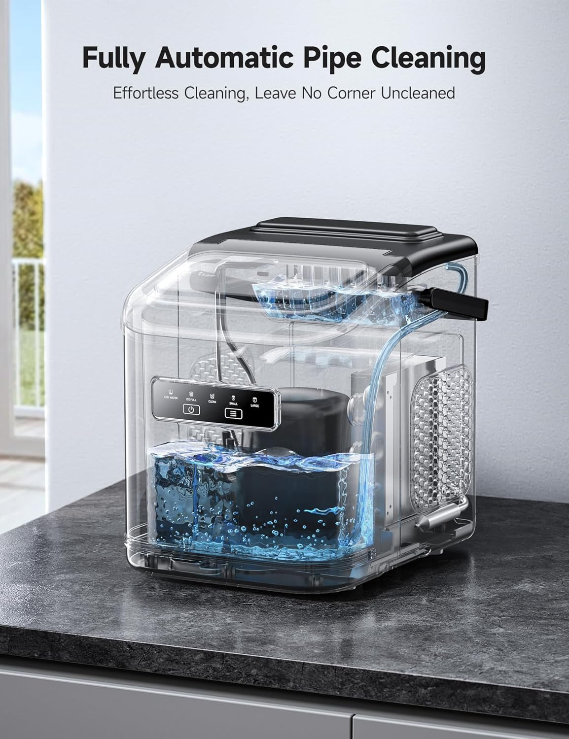 Ice Maker, Countertop Ice Machine with Handle, Ice in 6Mins, 12KG in 24Hrs, Portable Ice Maker Machine with Self-Cleaning for Home/Kitchen/Party/Bar (Black)