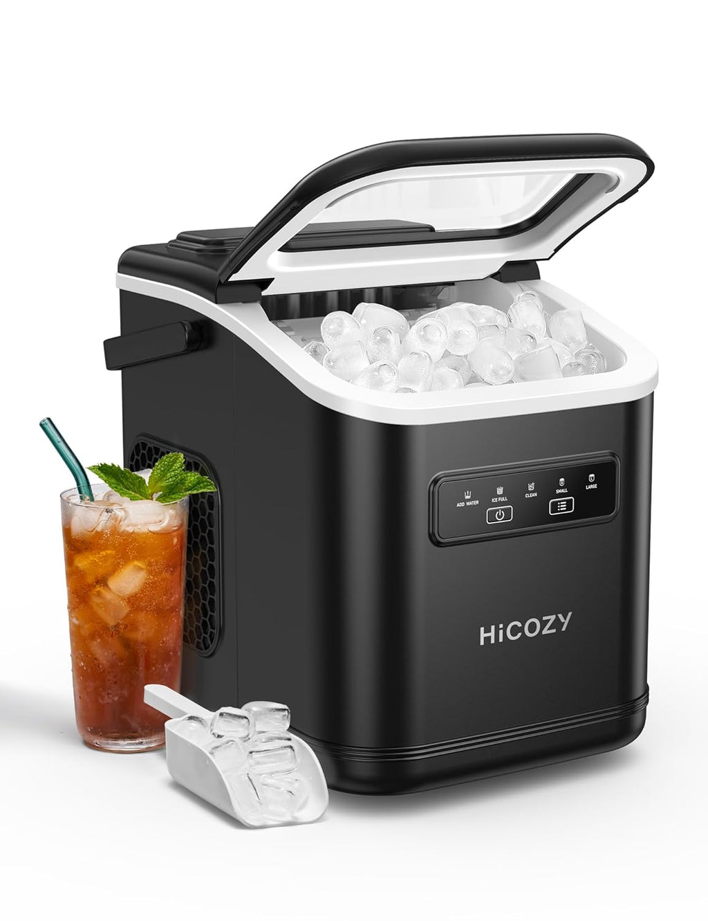 Ice Maker, Countertop Ice Machine with Handle, Ice in 6Mins, 12KG in 24Hrs, Portable Ice Maker Machine with Self-Cleaning for Home/Kitchen/Party/Bar (Black)
