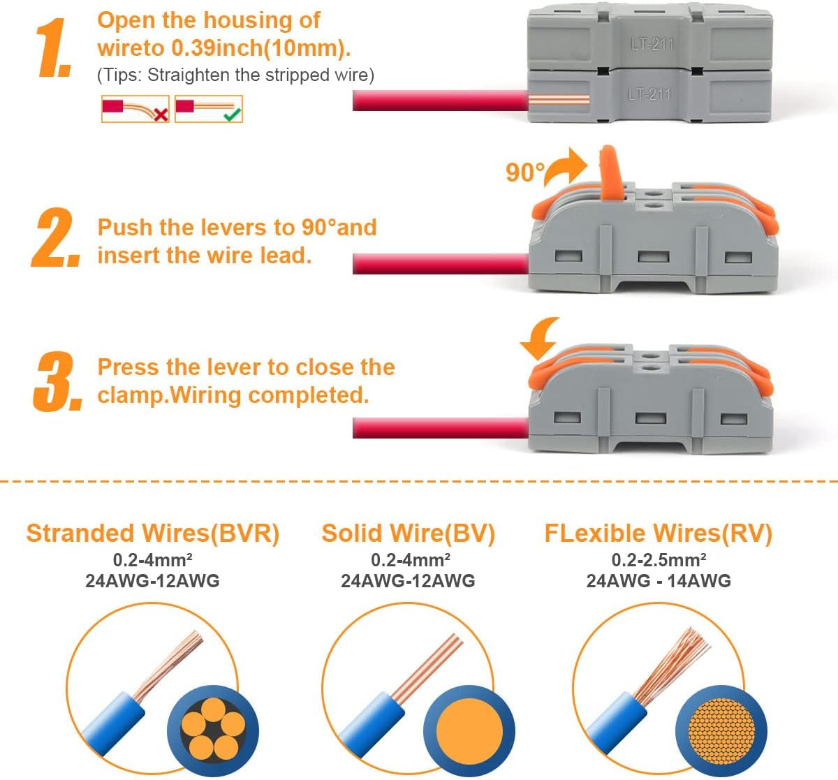 34 Pieces Electrical Connectors with Pole, 1 Wire 2 Inputs, Domino for Freely Combinable Cables, PA/PC Flame Retardant