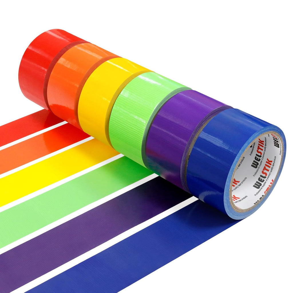 6 Colored Duct Tapes 50MM X 9.14M, Strong, Flexible, Waterproof and Tear by Hand, Multi Purposes Bright Colors Duct Tapes Great for DIY Art Kit Home School