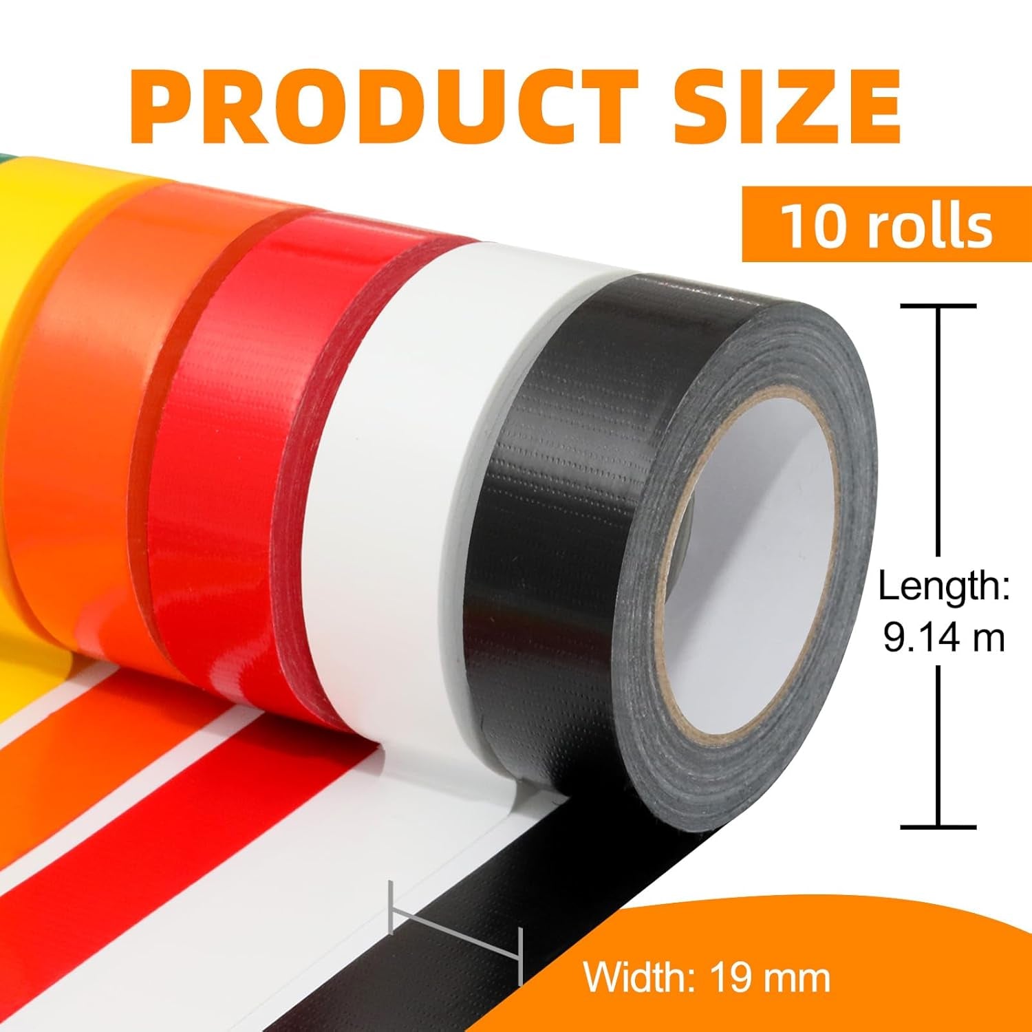 10 Rolls Mixed Color Duct Tape -19Mm X 9.14M | Heavy Duty Strong Adhesive Duct Tape for DIY, Repair, Indoor/Outdoor, Craft