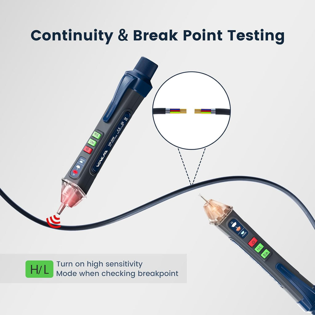 Voltage Tester VD200, 12V-1000V/48V-1000V Dual Range Non-Contact Electric Tester, Sensitivity Electrical Voltage Pen Indicator Light with NCV, Flashlight, Buzzer Alarm, Wire Breakpoint Finder