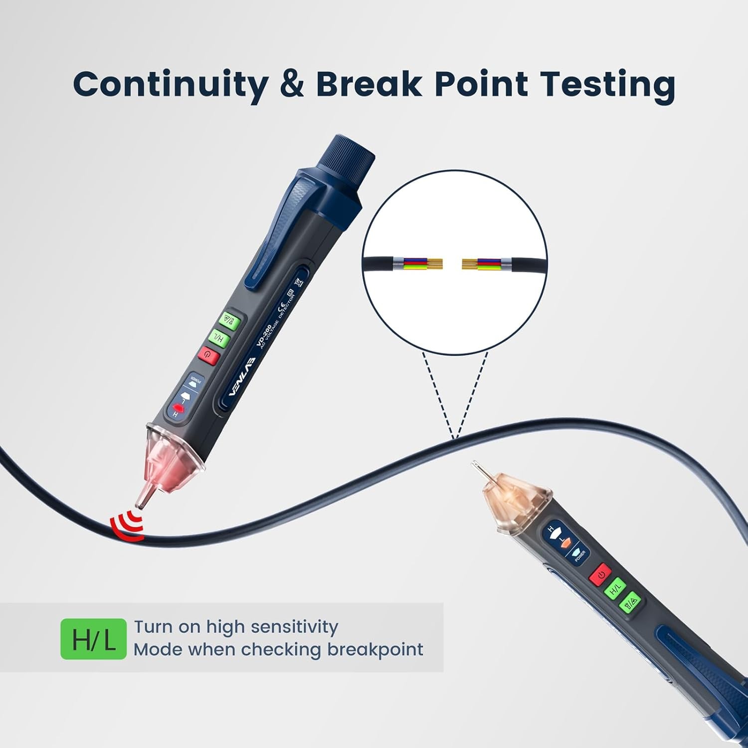 Voltage Tester VD200, 12V-1000V/48V-1000V Dual Range Non-Contact Electric Tester, Sensitivity Electrical Voltage Pen Indicator Light with NCV, Flashlight, Buzzer Alarm, Wire Breakpoint Finder