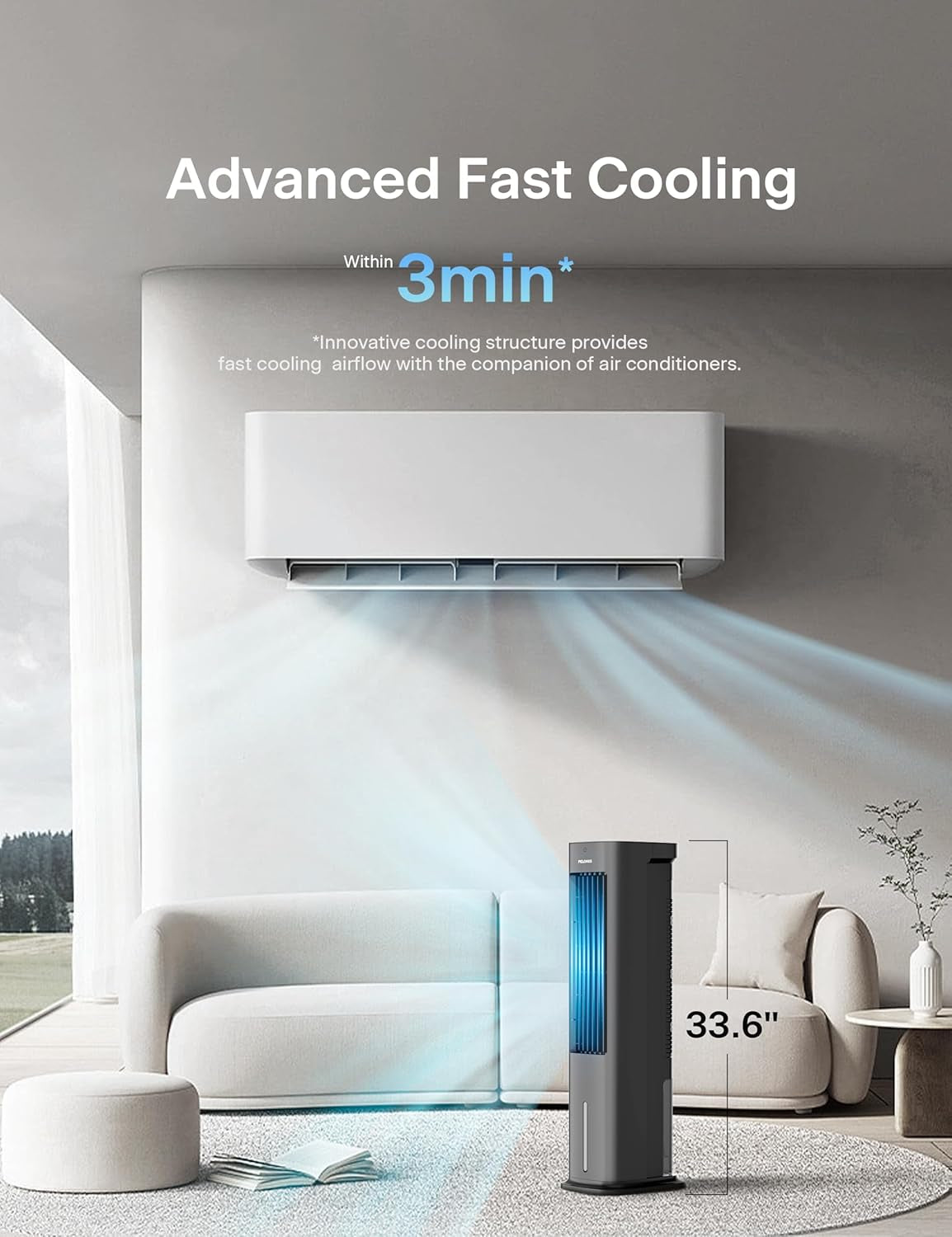 5L Evaporative Air Cooler with Remote, 3-In-1 Portable Cooling Tower: Fan, Humidifier & Auto-Swing, 3-Speed Cooling, 7H Timer, 2 Ice Packs for Home & Office Use