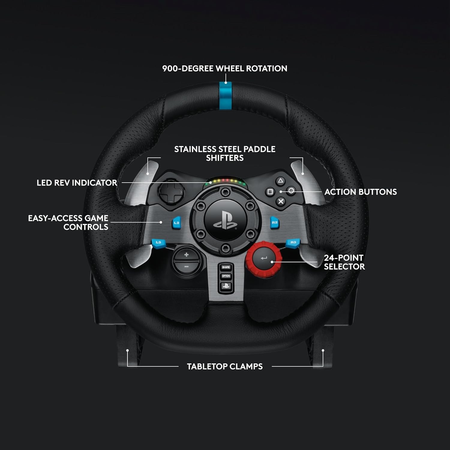 G G29 SE Driving Force Racing Wheel and Pedals, Force Feedback, Real Leather Driving Force Shifter - Sim Steering Wheel, Pedals, Gear Stick for PS5, PS4 and PC, Mac - Black