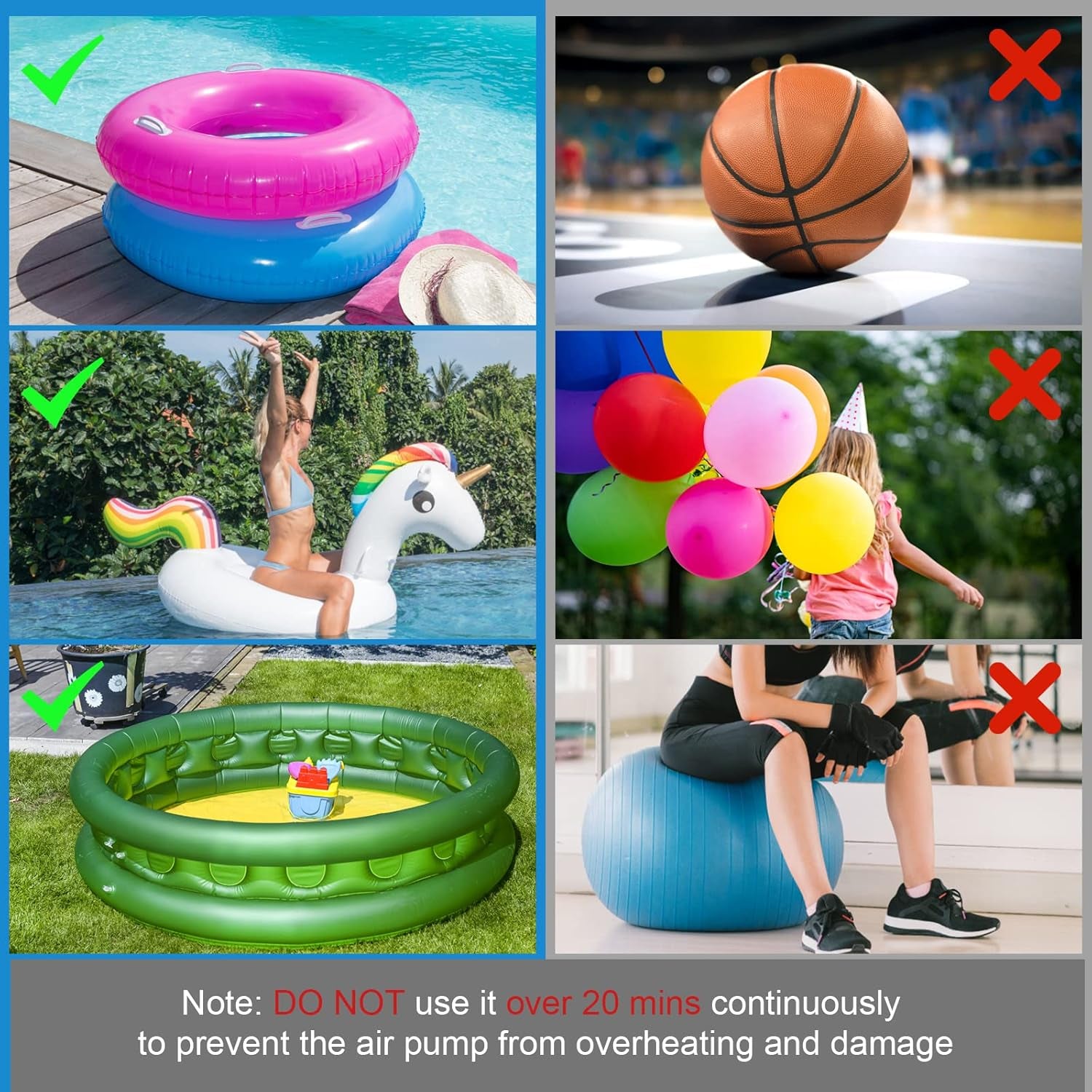 Electric Air Pump, 220V AC/50W 50/60Hz Portable Quick Fill AC Inflator Deflator with 3 Nozzles Pump for Bed Mattress Inflatables Paddling Pool Beach Toys