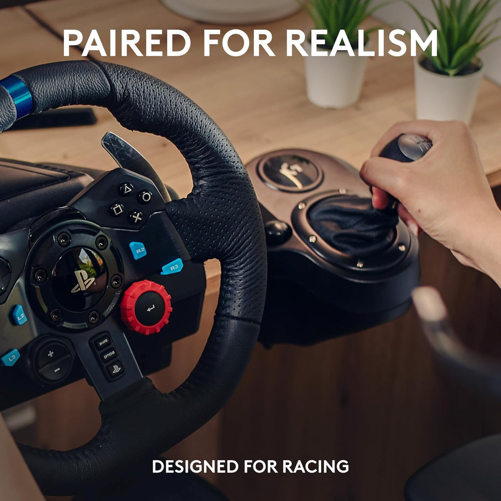 G G29 SE Driving Force Racing Wheel and Pedals, Force Feedback, Real Leather Driving Force Shifter - Sim Steering Wheel, Pedals, Gear Stick for PS5, PS4 and PC, Mac - Black
