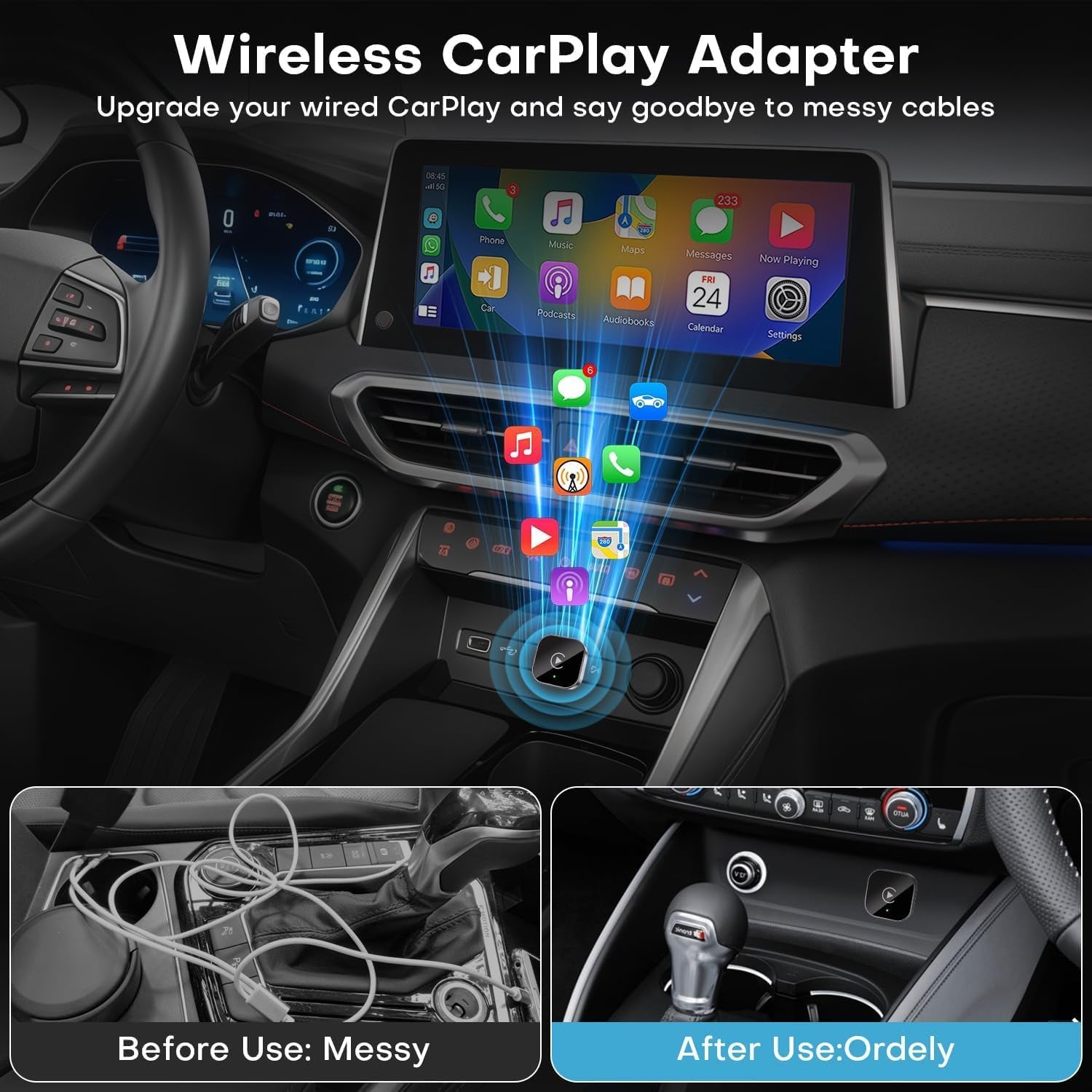 2025 Upgraded Wireless Carplay Adapter,Effortlessly Convert Wired to Wireless Carplay,Suitable for Cars with Carplay,Compatible with Iphone Ios 10+ & Android Auto,Mini&Stable Car Play Wireless Adapter