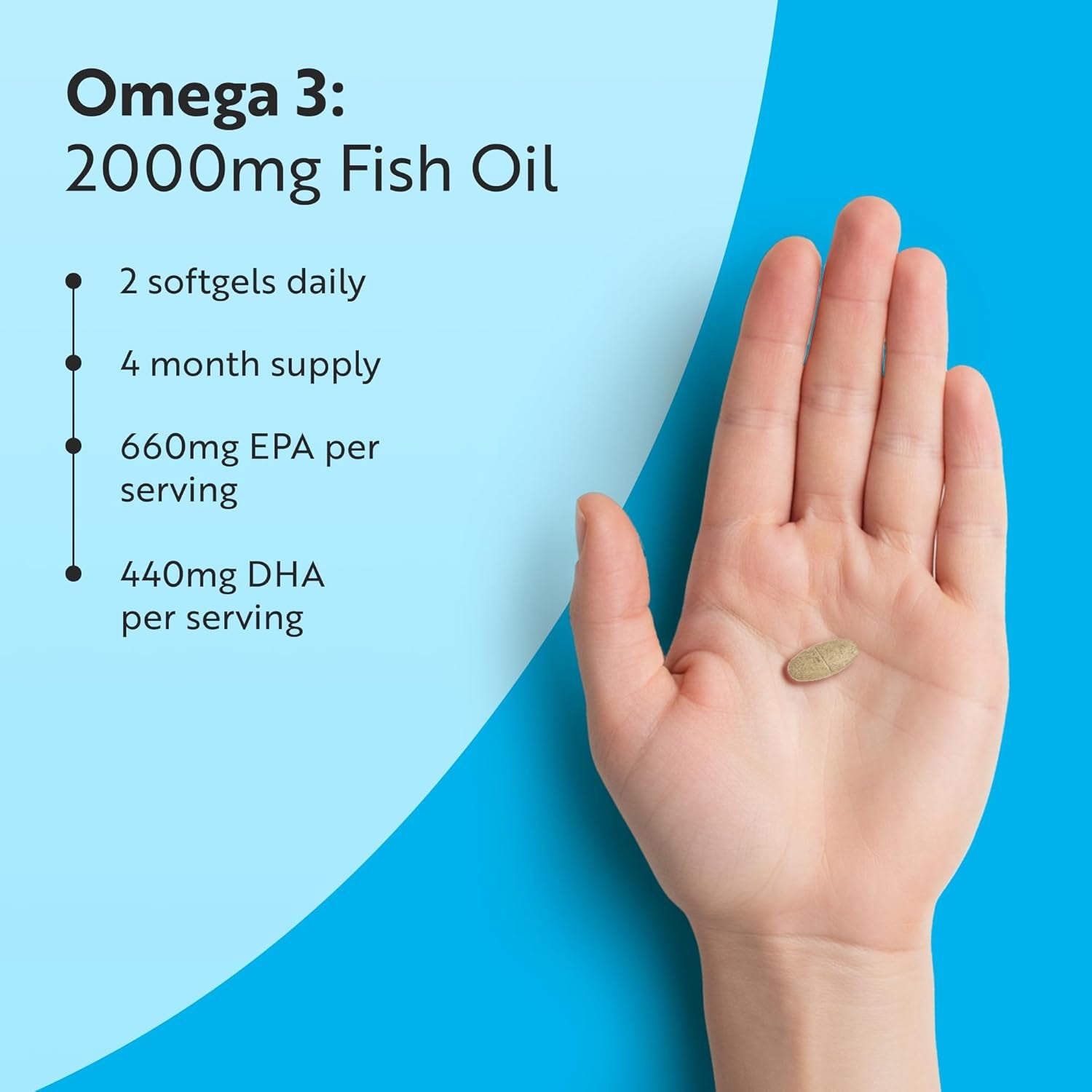 Omega 3 Capsules High Strength 2000Mg with 660Mg EPA & 440Mg DHA - 240 Softgel Omega 3 Fish Oil Capsules for 4 Months of Supply - Heart, Brain & Vision - Fish Oil Supplements
