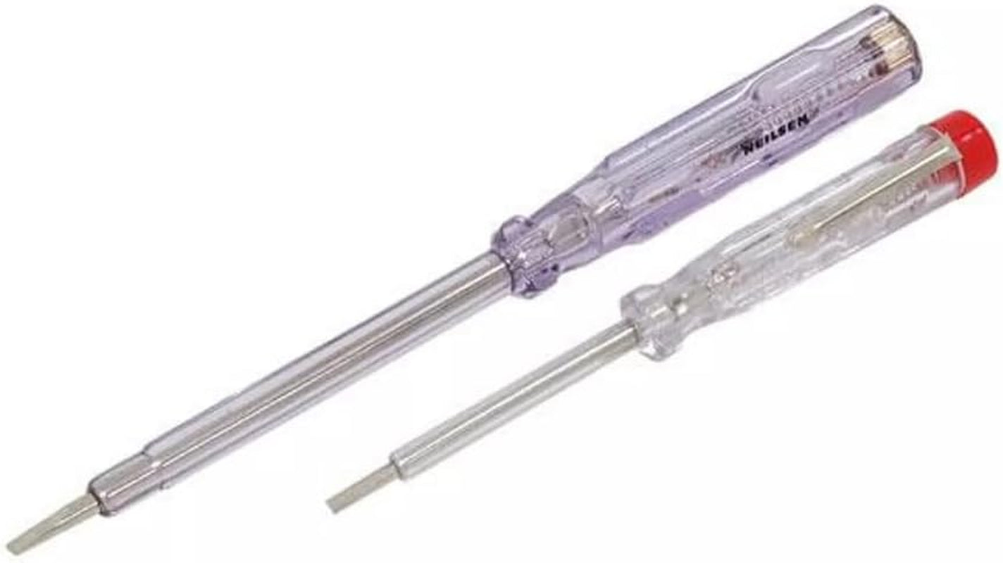 2-Piece Electrical Mains Voltage Tester Screwdriver Set, Insulated VDE Rated for Safety, 100-500V AC Test Range, Professional Electrician Tool