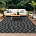 Outdoor Rug Garden Rugs Waterproof Reversible Recycled Outdoor Carpet Washable UV Resistant Modern Area Rugs for Patios, Picnic, Backyard, 180X275Cm, Black & Grey