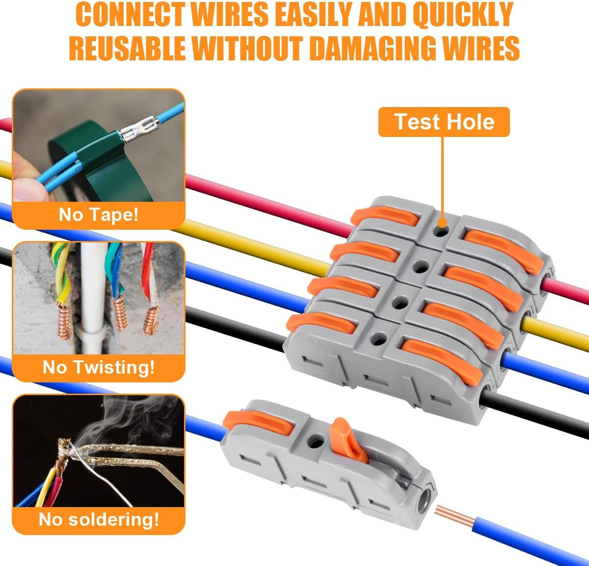 34 Pieces Electrical Connectors with Pole, 1 Wire 2 Inputs, Domino for Freely Combinable Cables, PA/PC Flame Retardant