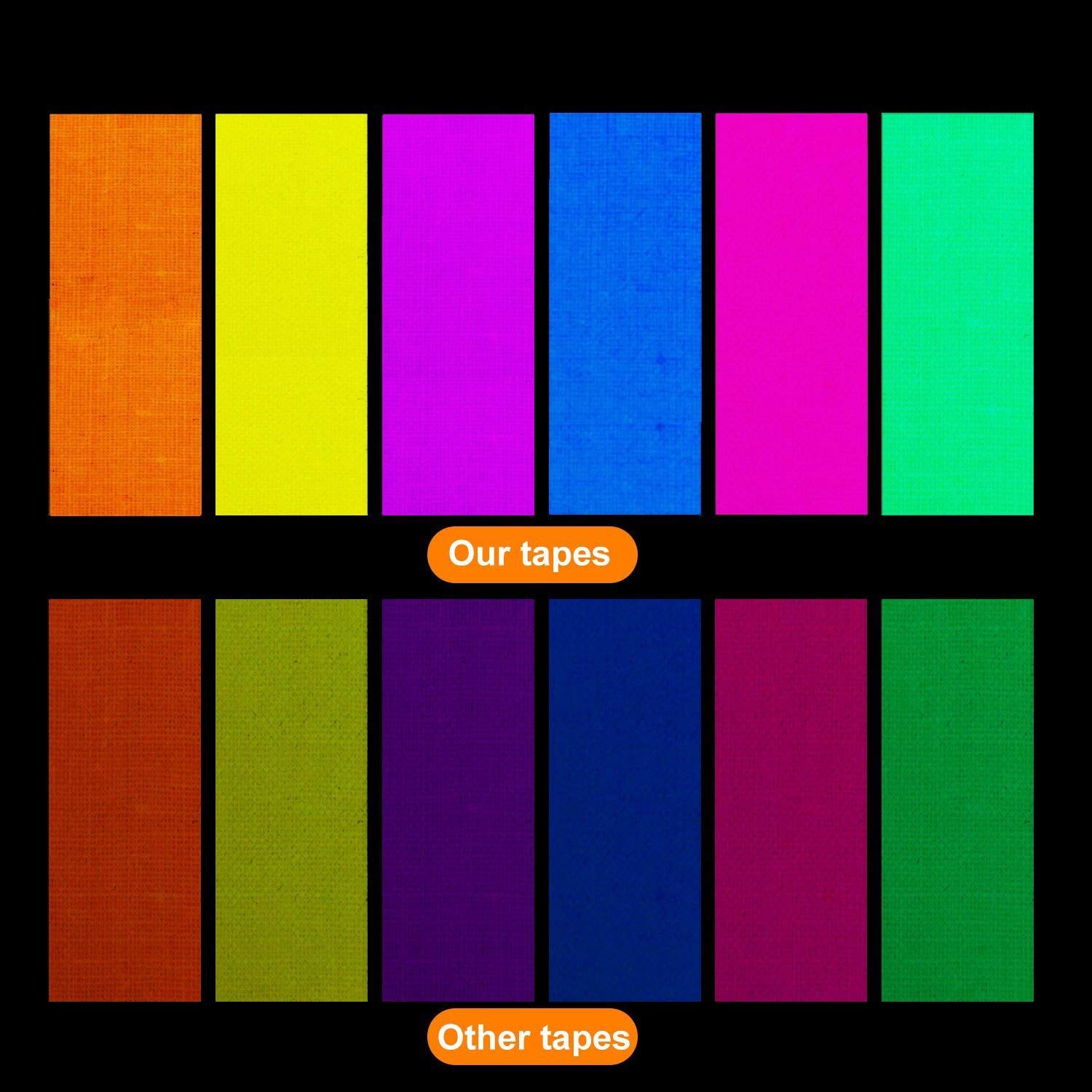 UV Blacklight Reactive Fluorescent, Fluorescent Gaffer Cloth Tape, 0.59In X 16.5FT per Roll, Decorative Black Light Neon Party Tape with Glow Party Supplies, 6 Colors