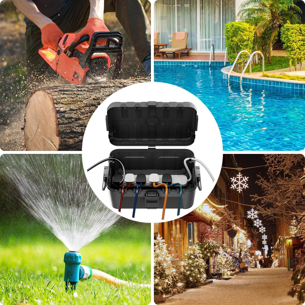 Extra Large Waterproof Electrical Box (12.6×8.7×5.1 In), IP54 Weatherproof Outdoor Outlet Cover, Protect Outlet, Plug, Timer, Power Strip (Not Included), Holiday Light Decoration, Black