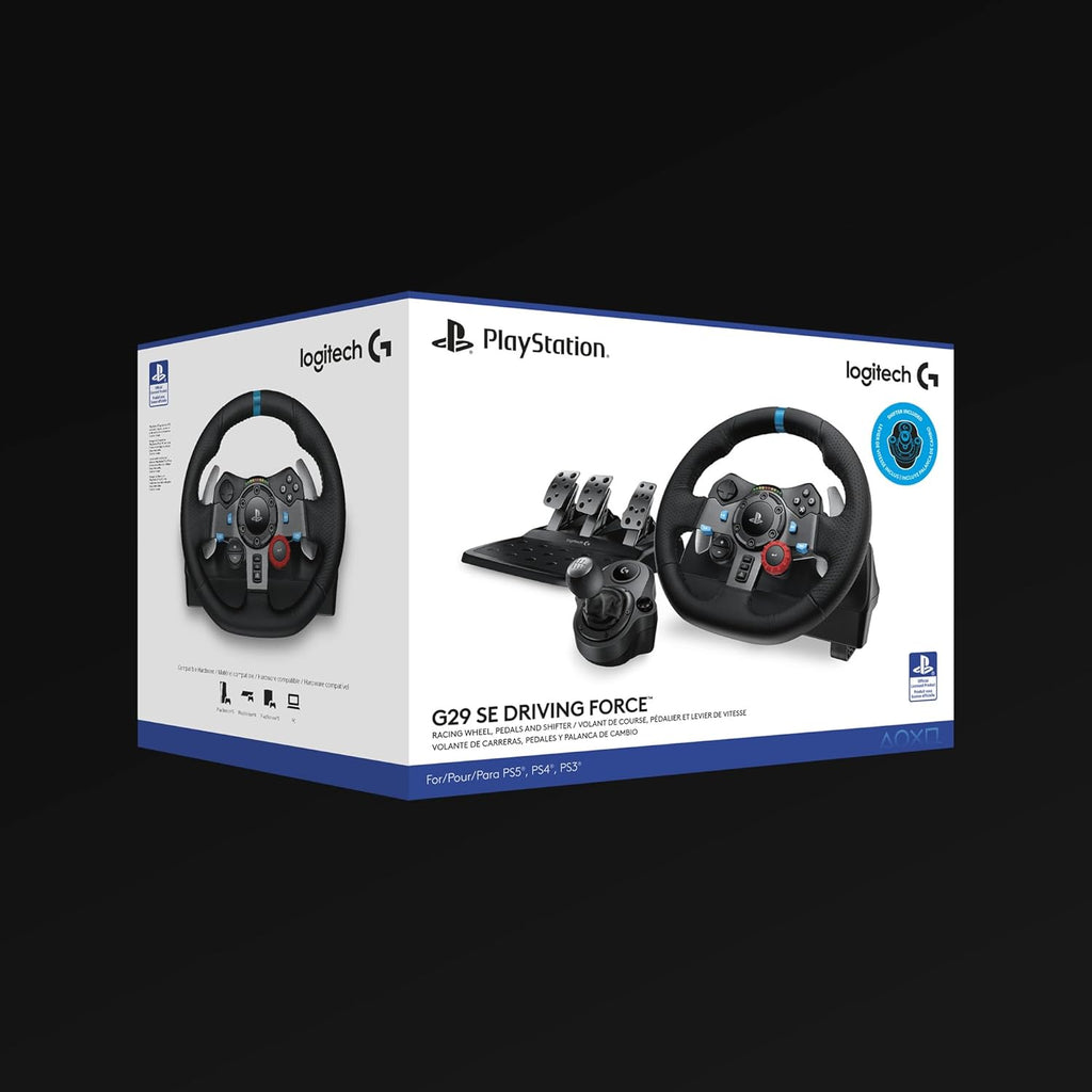G G29 SE Driving Force Racing Wheel and Pedals, Force Feedback, Real Leather Driving Force Shifter - Sim Steering Wheel, Pedals, Gear Stick for PS5, PS4 and PC, Mac - Black