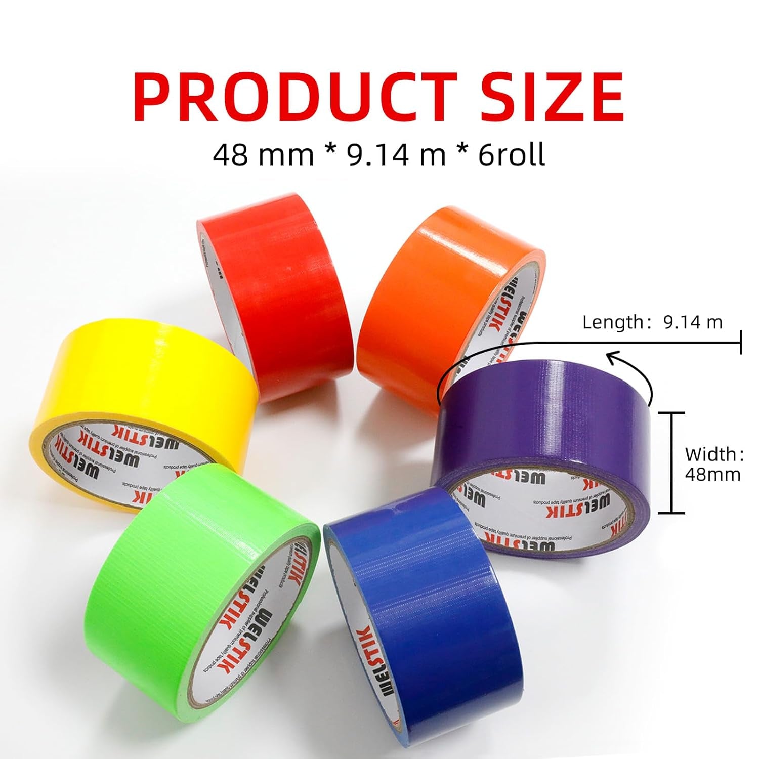 6 Colored Duct Tapes 50MM X 9.14M, Strong, Flexible, Waterproof and Tear by Hand, Multi Purposes Bright Colors Duct Tapes Great for DIY Art Kit Home School