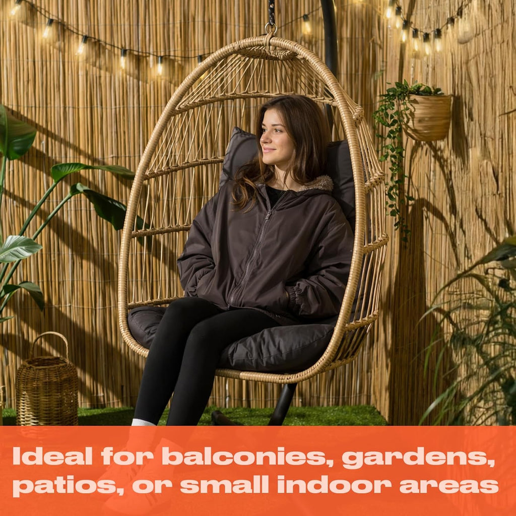 Hanging Egg Chair, Rattan Swing Chair Wicker Hammock with Stand Garden Swing Indoor Outdoor Patio Furniture Relaxing Comfy Foldable Egg Chair with Cushion Included, Natural Beige