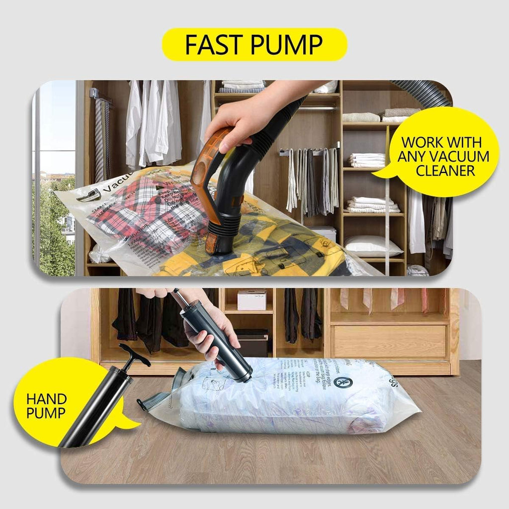 Vacuum Storage Bags (3 X Jumbo, 3 X Large, 3 X Medium, 3 X Small), Space Saver Sealer Compression Bags with Travel Hand Pump