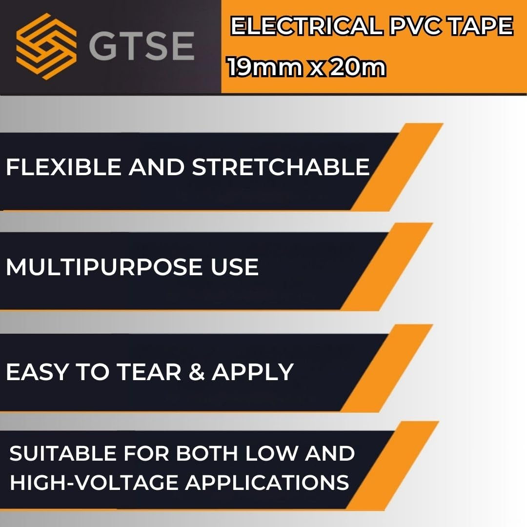 Black Electrical Tape, 19Mm X 20M, 10 Rolls of Strong Self-Adhesive PVC Insulation Tape for Insulating, Repairing and Protecting Electrical Wires