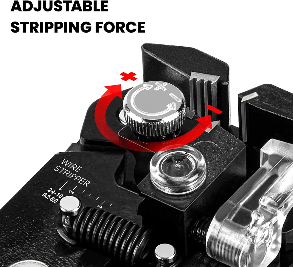 Wire Strippers Electrical, 3 in 1 Wire Cutters, Electrical Tools Terminal Crimper for Electricians, Circuit, Distribution Box Repair, AWG 10-22, Pressure Adjust Rotary Switch, SK5 Cutter