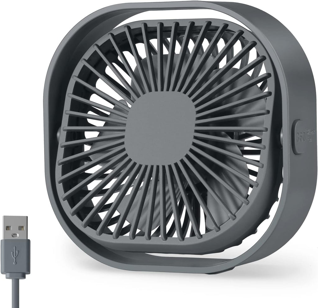 Desk Fan USB Small Fans for Desktop Table Bedside, Mini Desk Accessories for Home Office Bedroom Car Greenhouse Kitchen, Powerful Silent Bed Fan, 3 Speeds Wind Strong Airflow to Dog Crate Greenhouse