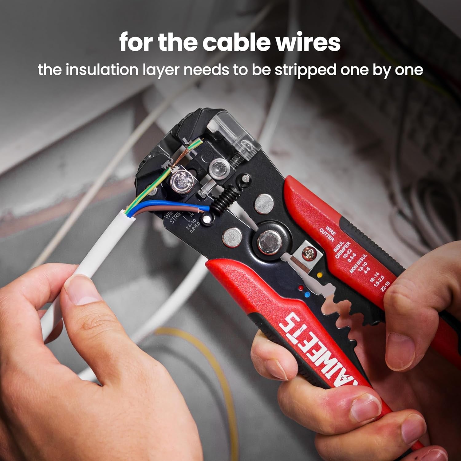Wire Strippers Electrical, 3 in 1 Wire Cutters, Electrical Tools Terminal Crimper for Electricians, Circuit, Distribution Box Repair, AWG 10-22, Pressure Adjust Rotary Switch, SK5 Cutter