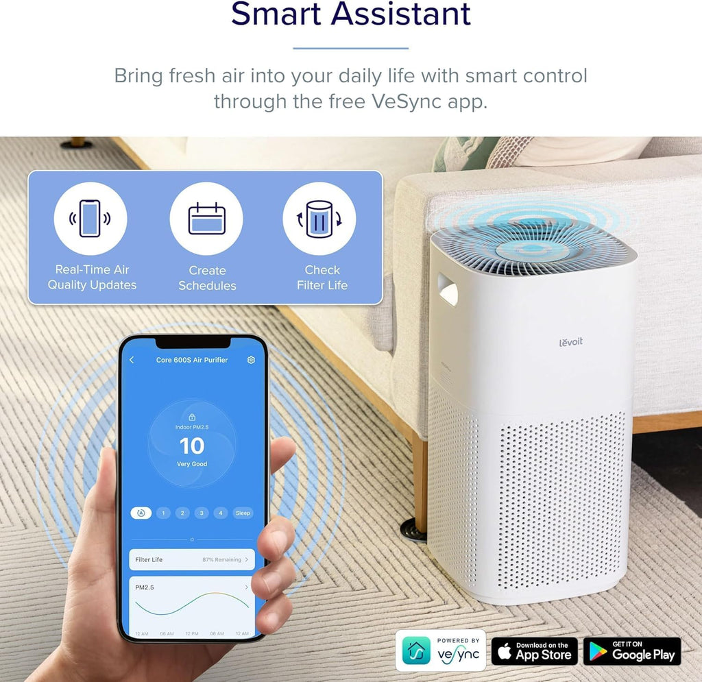 Smart Air Purifier for Home Large Room, Covers up to 294 ㎡, CADR 697M³/H, APP & Alexa Control, PM2.5 Air Monitor & Auto Mode, HEPA Filter Removes Allergens Pollen Dust Smoke Pet