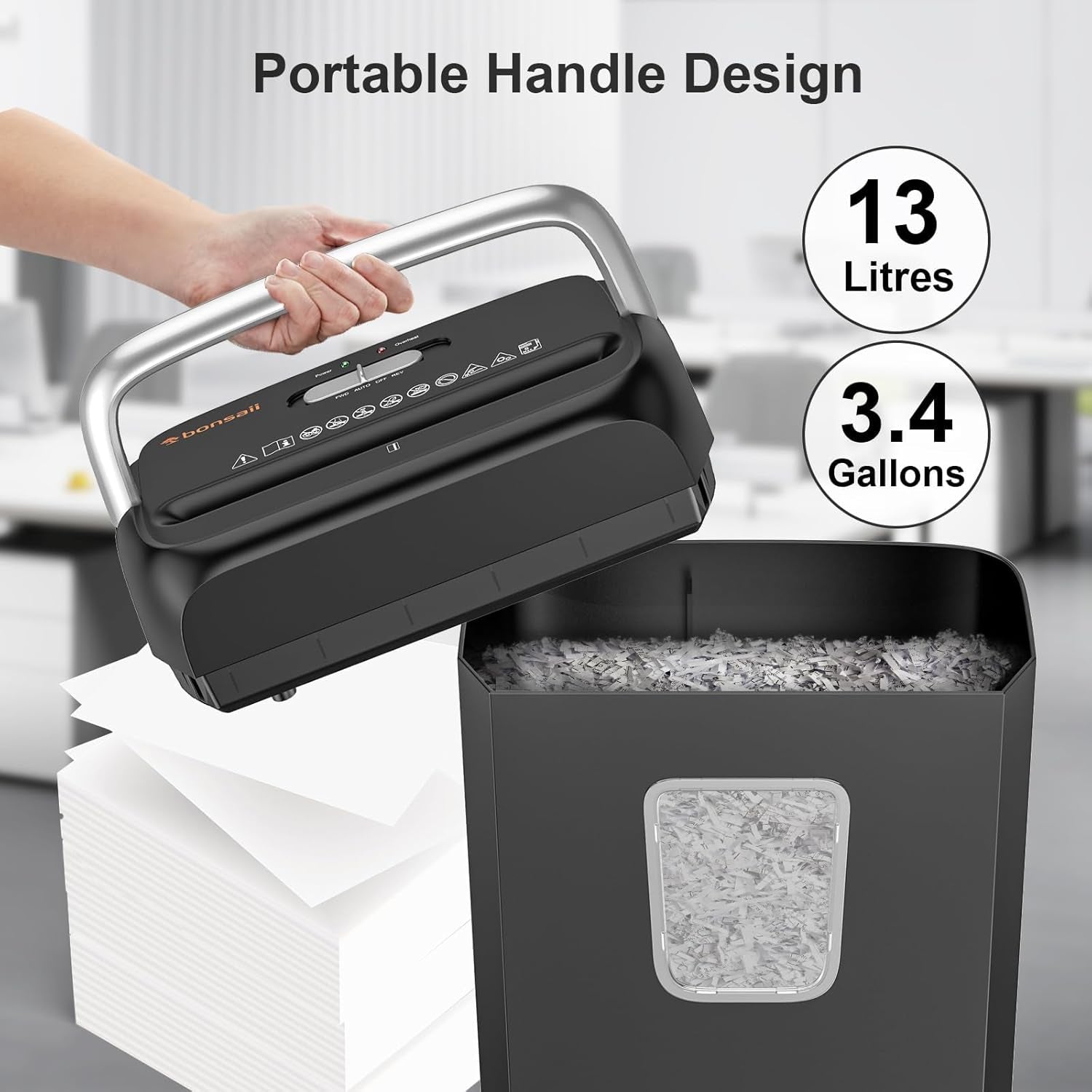 6 Sheet Cross Cut Paper Shredder, Compact Shredder for Home & Small Office Use, Shreds Credit Cards, Staples, and Clips, Portable Handle Design, 13L Bin (C237-B Upgrade Version)