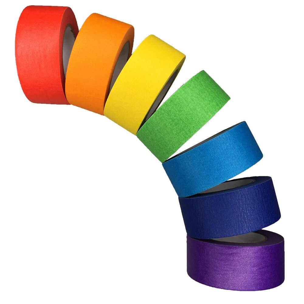 Rainbow Masking Tape Adhesive Tape Pressure Sensitive Tape Textured Paper 7 Rolls of 14 Yards×1 Inch Colorful Teacher Tape for Classroom Decorations,Art Lab Labeling