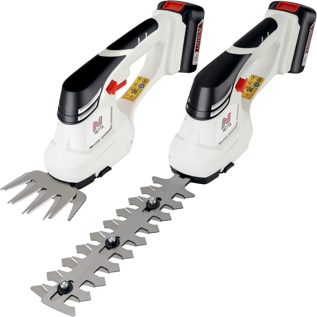 2-In-1 Cordless Hedge Trimmer & Grass Shear - 12V Battery Powered Trimmer with 1500Mah Lithium-Ion Battery - Garden Shears & Shrub Shear - Lightweight Handheld Electric Trimmer