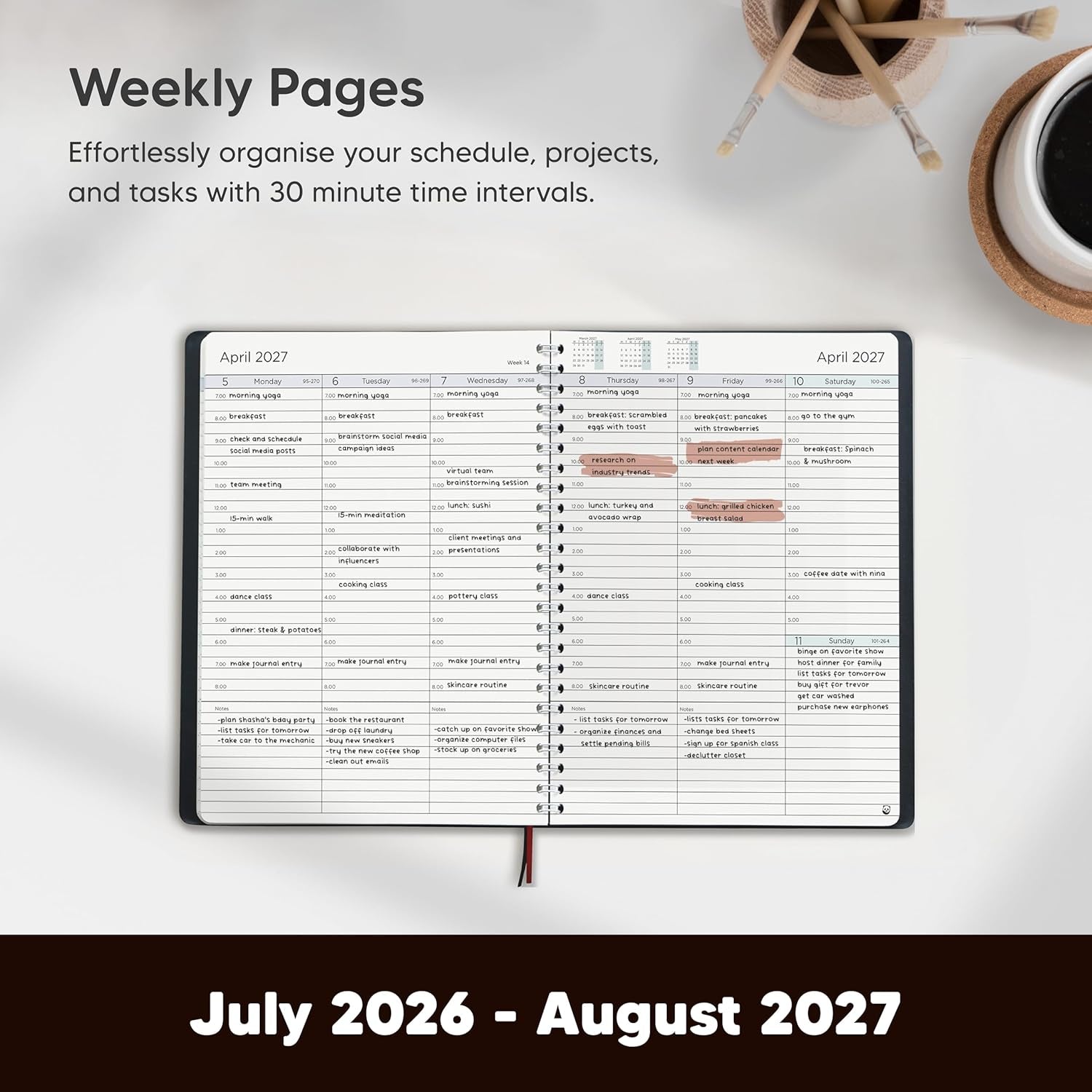 Academic Diary 2026-2027 by  - A5 Diary, Week to View - Softcover, 30 Minute Intervals Teacher Planner, Mid Year Work and Appointment Diary, July 2026 to August 2027