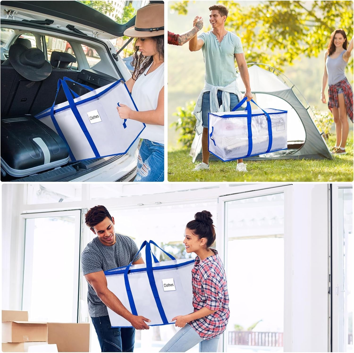 Moving Bags 105 L, 8-Pack Storage Bags with Zipper & Handles, Reusable Moving Boxes Alternatives, Moving Totes, Clear Packing Bags for Travel Duffle College Dorm or Christmas Tree