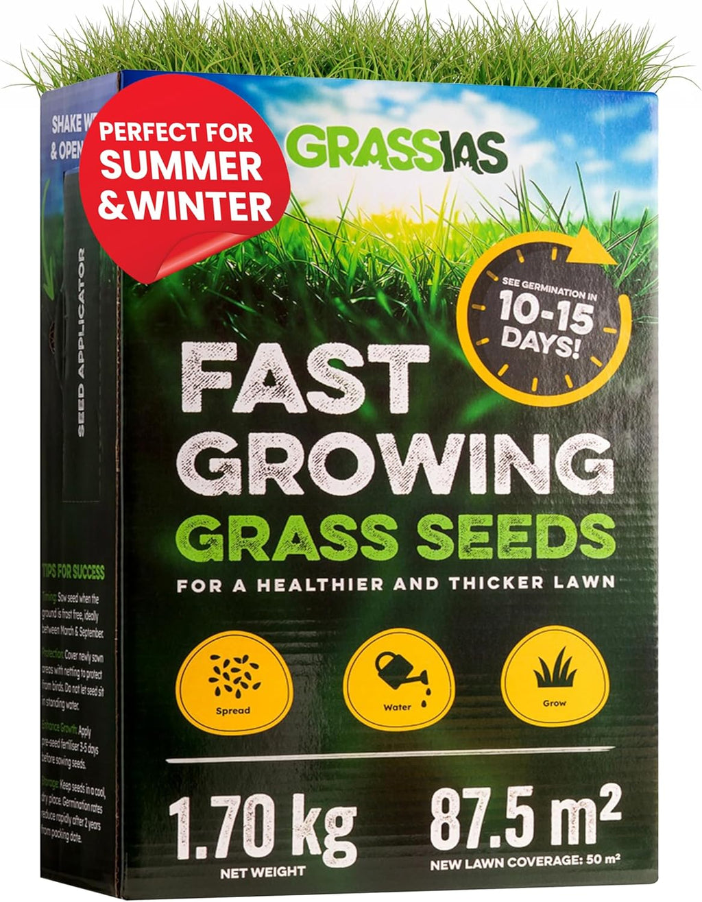 Fast Growing Grass Seed – 1.70KG Premium Quality Lawn Seed for Overseeding & New Lawns – Hard Wearing & Pet Friendly - Perfect for UK Lawns - Winter & Defra Approved
