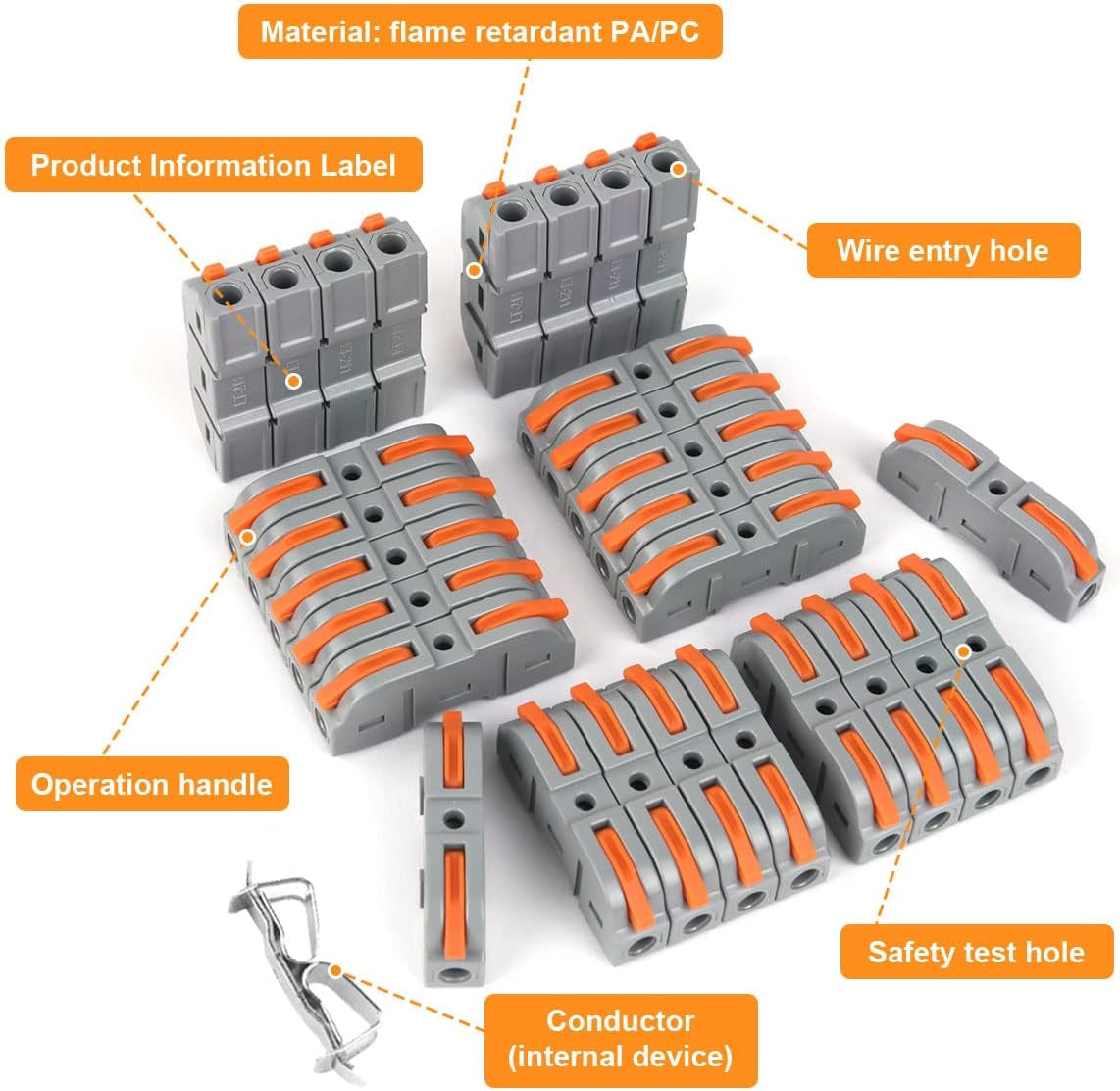 34 Pieces Electrical Connectors with Pole, 1 Wire 2 Inputs, Domino for Freely Combinable Cables, PA/PC Flame Retardant