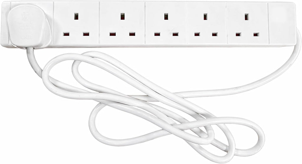6 Socket Extension Lead, 2M Multi-Plug Power Strip for Home, Office or Gaming Set-Ups, White (S6W2MS12)