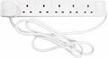 6 Socket Extension Lead, 2M Multi-Plug Power Strip for Home, Office or Gaming Set-Ups, White (S6W2MS12)