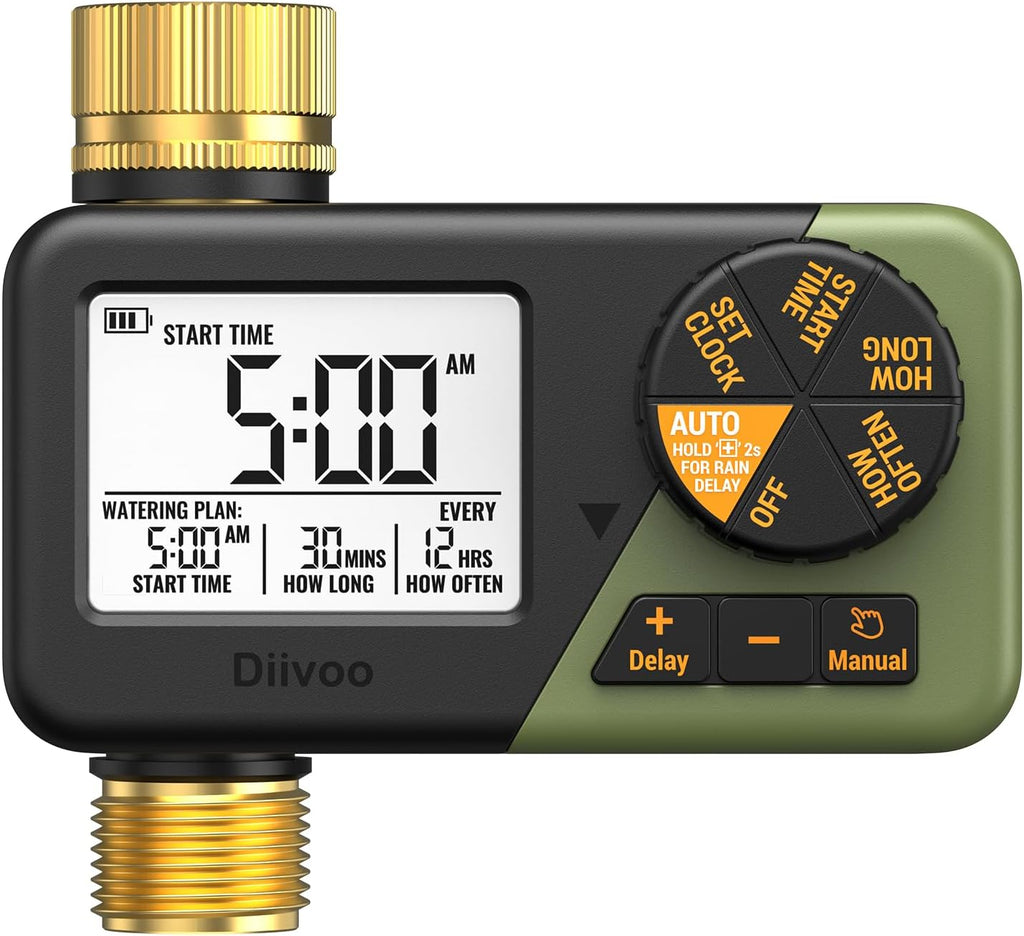 Water Sprinkler Timer with Brass Inlet & Outlet, Irrigation Hose Timer with Weekly and Daily Frequency Irrigation, Rain Delay and Manual Watering for Lawns and Gardens