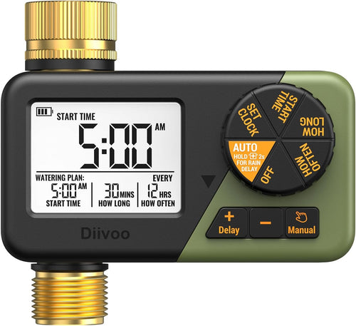 Water Sprinkler Timer with Brass Inlet & Outlet, Irrigation Hose Timer with Weekly and Daily Frequency Irrigation, Rain Delay and Manual Watering for Lawns and Gardens